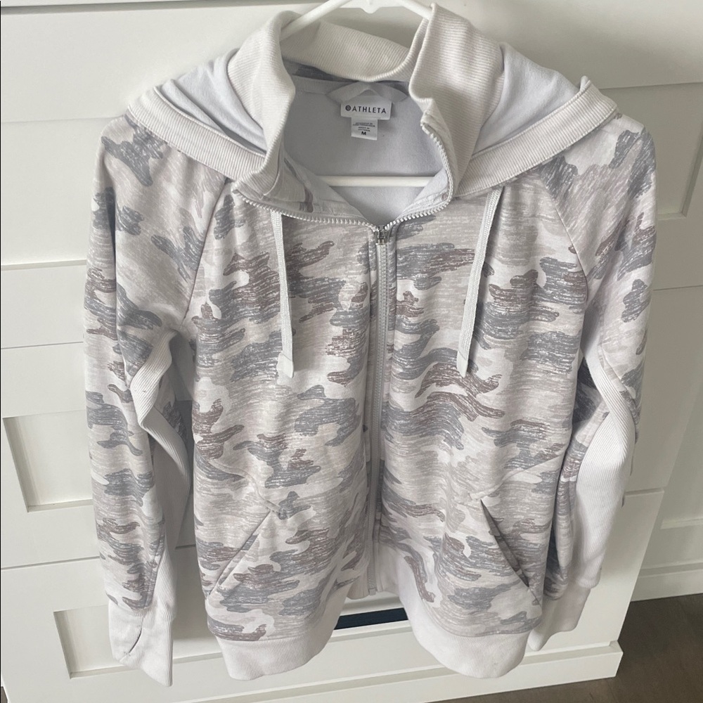 Athleta Gray and Cream Camo Hoodie